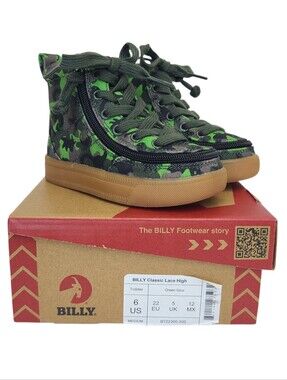 Billy Footwear Classic Lace High Sneakers Green Dino Toddler Size 6 NIB
